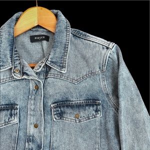 Button Up Long Denim Jacket with Tie